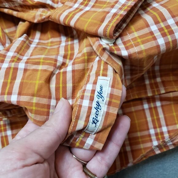 Lucky Brand Orange Plaid Slim Fit long sleeve shirt size XXL - Picture 9 of 13
